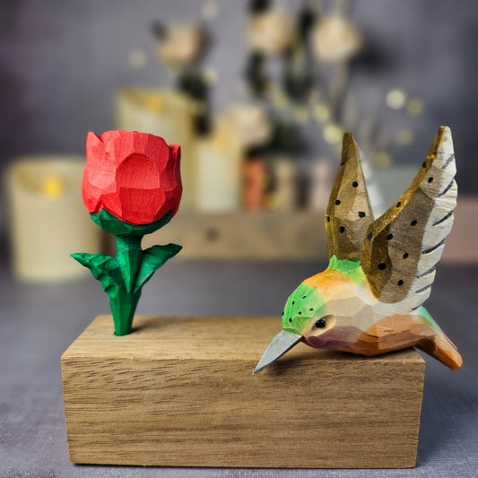 Hummingbird A with Rose - Wooden Islands