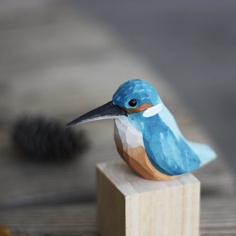 Kingfishers Bird Figurine Hand Carved Painted Wooden - Wooden Islands