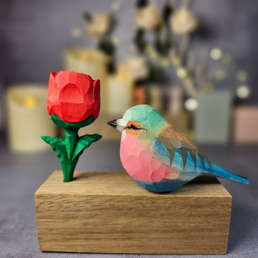 Lilac-Breasted Roller with Rose - Wooden Islands