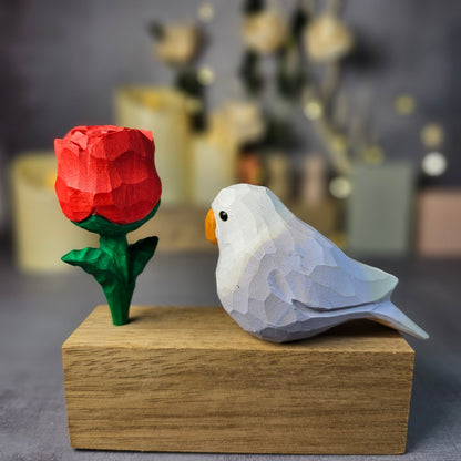 Lovebirds with Rose - Wooden Islands