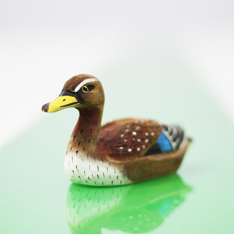 Mallard Sculpted Hand-Painted Wood Duck Figure - Wooden Islands