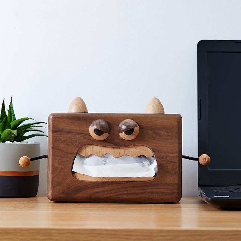 Monster Tissue Box Cover Wooden Handmade Home Decoration - Wooden Islands