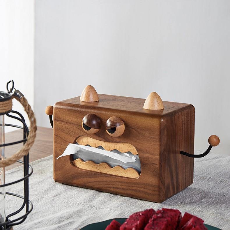 Monster Tissue Box Cover Wooden Handmade Home Decoration - Wooden Islands