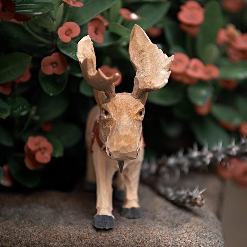 MOOSE Figurines | Hand Carved Painted Wooden Statue Home Decor sculpture Christmas ornaments - Wooden Islands