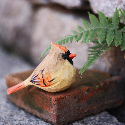 Northern Cardinal Bird Figurines Hand Carved Painted Wooden - Wooden Islands