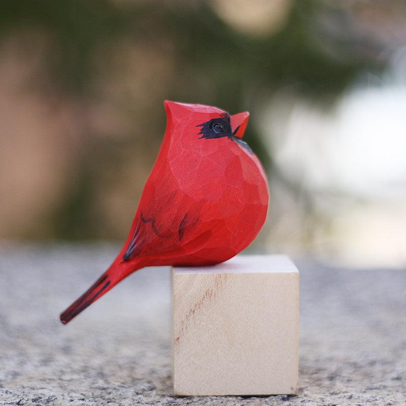 Northern Cardinal Bird Figurines Hand Carved Painted Wooden - Wooden Islands