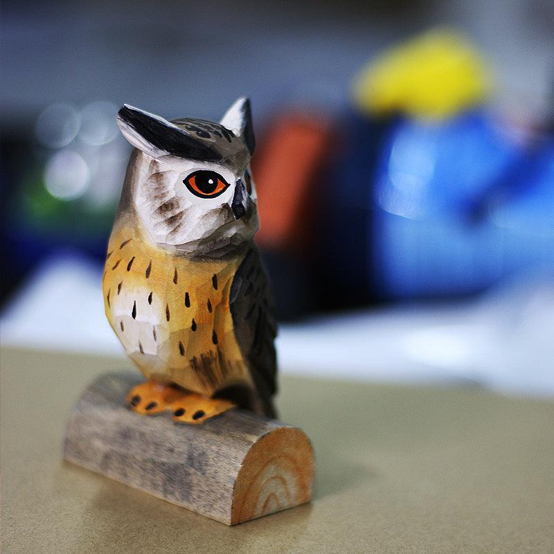 Owl Figurines Hand Carved Painted Wooden - Wooden Islands
