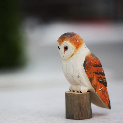 Owl Figurines Hand Carved Painted Wooden - Wooden Islands