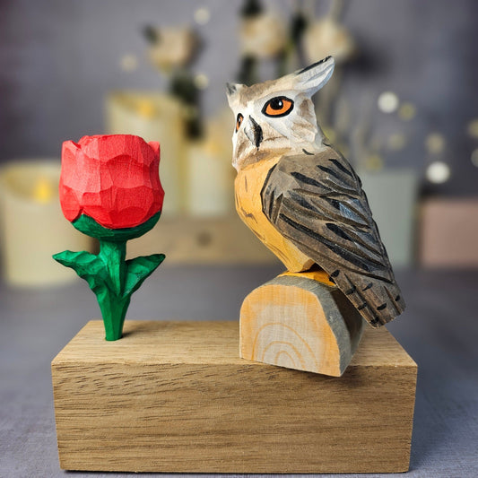 Owl with Rose - Wooden Islands