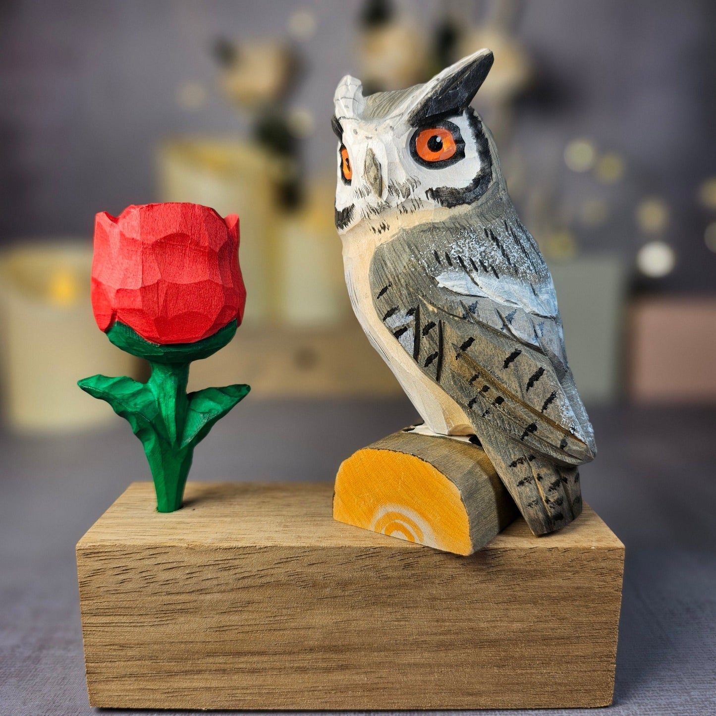 Owl with Rose - Wooden Islands