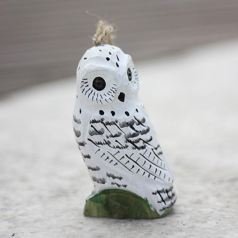 Owls Figurines Hand Carved Painted Wooden - Wooden Islands