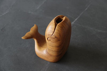 Pen holder Hand-Carved Whale Teak Wood - Wooden Islands