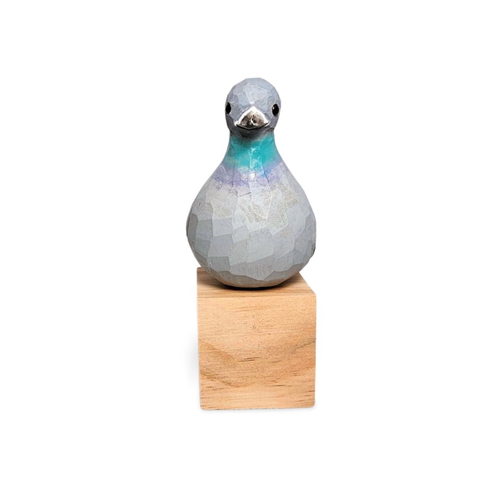 Pigeons Sculpted Hand Painted Bird Wood Figurines - Wooden Islands