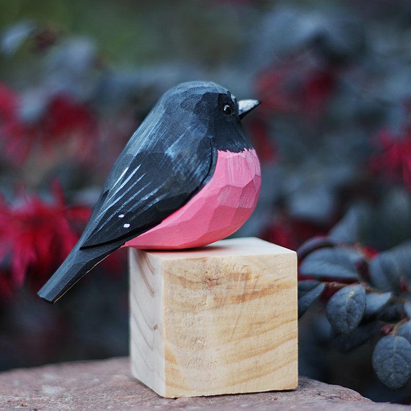 Pink Robin Bird Figurines Hand Carved Painted Wooden - Wooden Islands