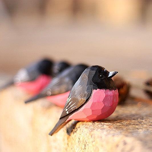Pink Robin Bird Figurines Hand Carved Painted Wooden - Wooden Islands