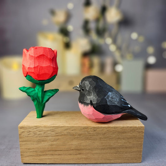 Pink Robin with Rose - Wooden Islands