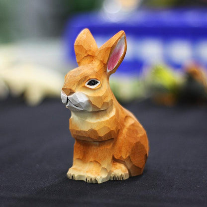 Rabbit Sculpted Hand-Painted Animal Wood Figure - Wooden Islands