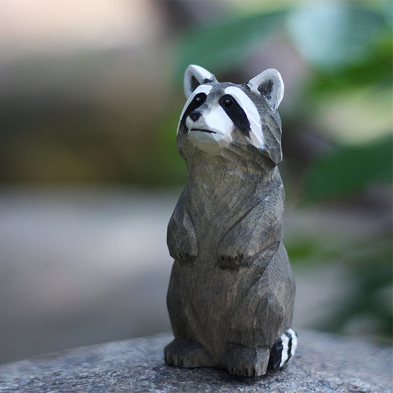 Raccoon Hand-Painted Wood Figure - Unique Folk Art Decor – Wooden Islands