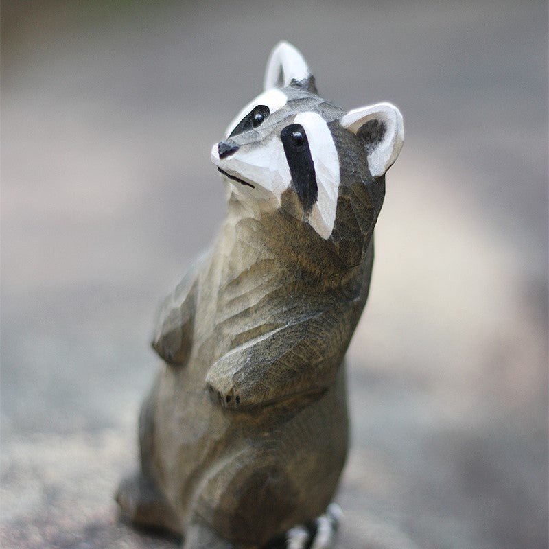 Raccoon Hand-Painted Wood Figure - Unique Folk Art Decor – Wooden Islands