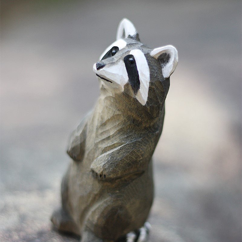 Raccoon Sculpted Hand-Painted Animal Wood Figure - Wooden Islands