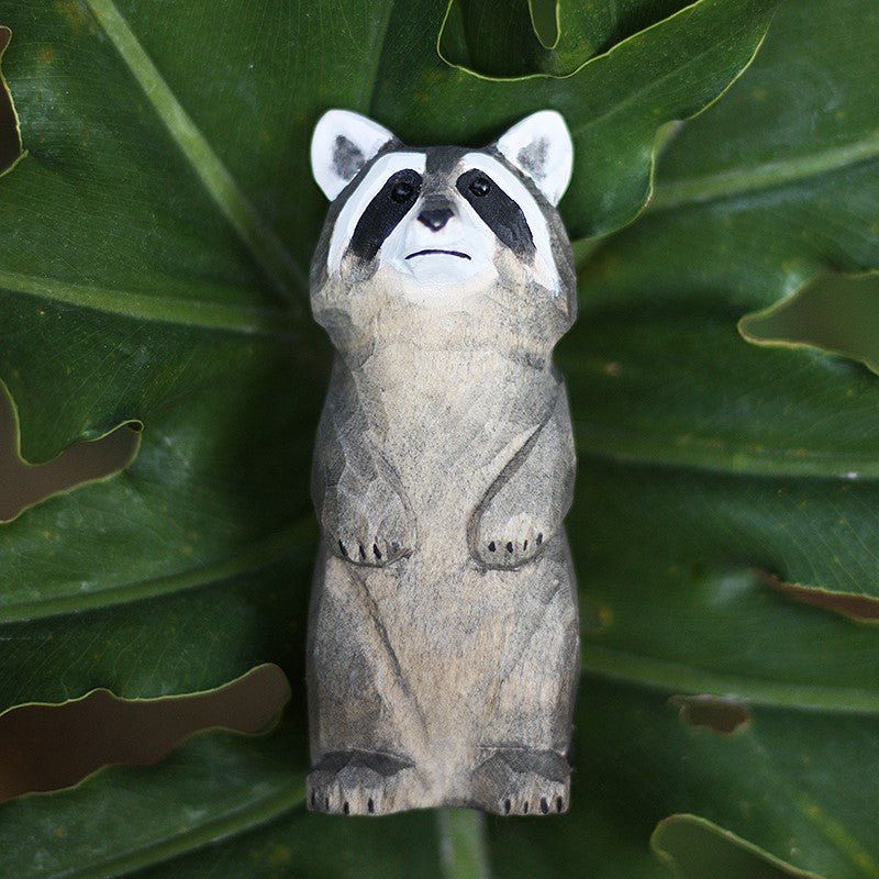 Raccoon Hand-Painted Wood Figure - Unique Folk Art Decor – Wooden Islands