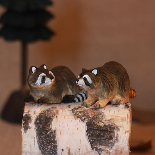 Raccoon Sculpted Hand-Painted Animal Wood Figure - Wooden Islands