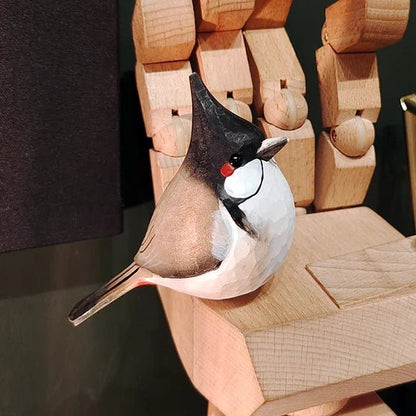 Red-whiskered bulbul Sculpted Hand-Painted Bird Figure - Wooden Islands