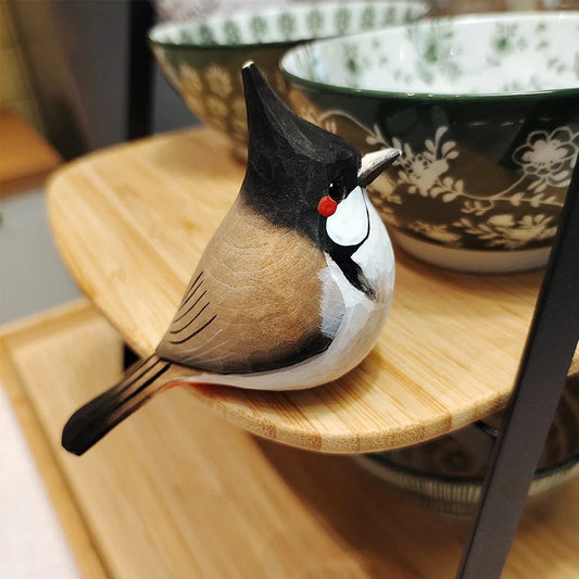 Red-whiskered bulbul Sculpted Hand-Painted Bird Figure - Wooden Islands