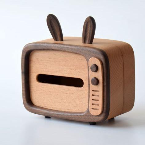 Retro TV Tissue Box Cover Wooden Handmade Rabbit Home Decoration - Wooden Islands