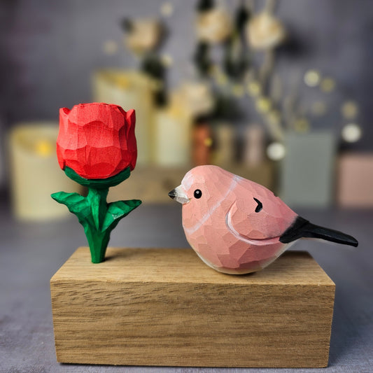 Rosefinch with Rose - Wooden Islands