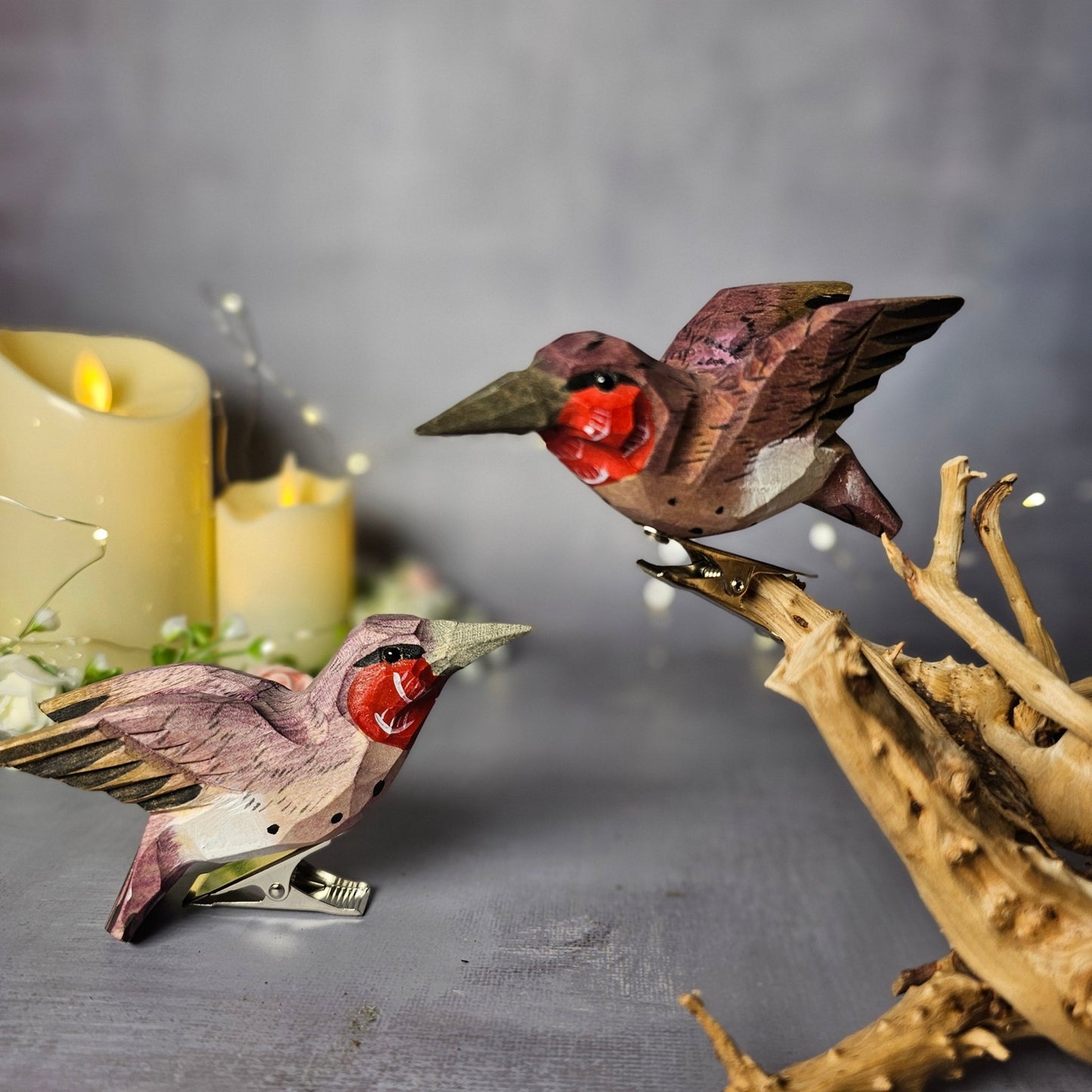 Ruby-Throated Hummingbird Clip-On Figurine - Wooden Islands