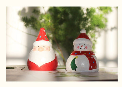 Santa Claus and Snowman Figurines Hand Carved Painted Wooden Statue Home Decor sculpture Christmas ornaments - Wooden Islands