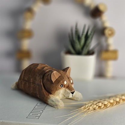 Shiba Inu Hand-Carved Wooden Figurine: A Delightful Canine Companion - Wooden Islands
