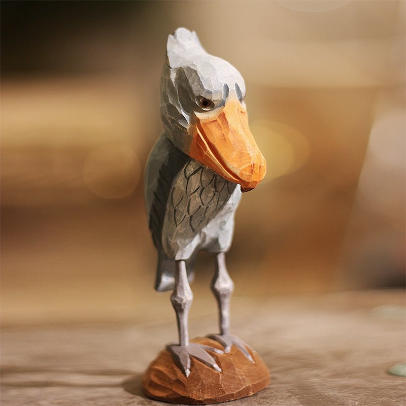 Shoebill Bird Figurines Hand Carved Painted Wooden - Wooden Islands