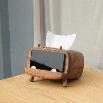 Tissue Box Cover with Phone Holder Wooden Handmade Hippo Decoration - Wooden Islands