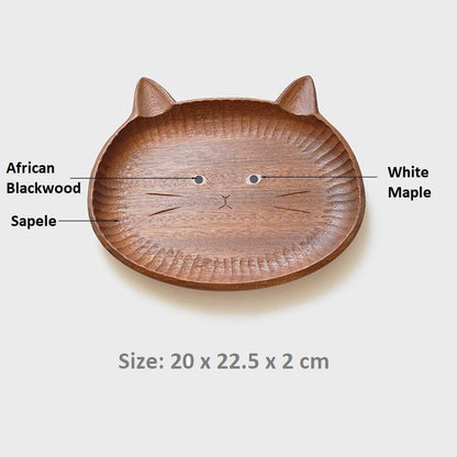 Trays Wooden Hand Carved Meow Face Plate _MS - Wooden Islands