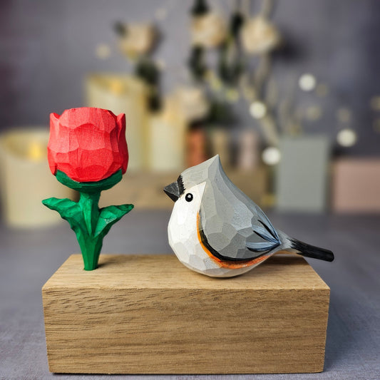 Tufted Titmouse with Rose - Wooden Islands