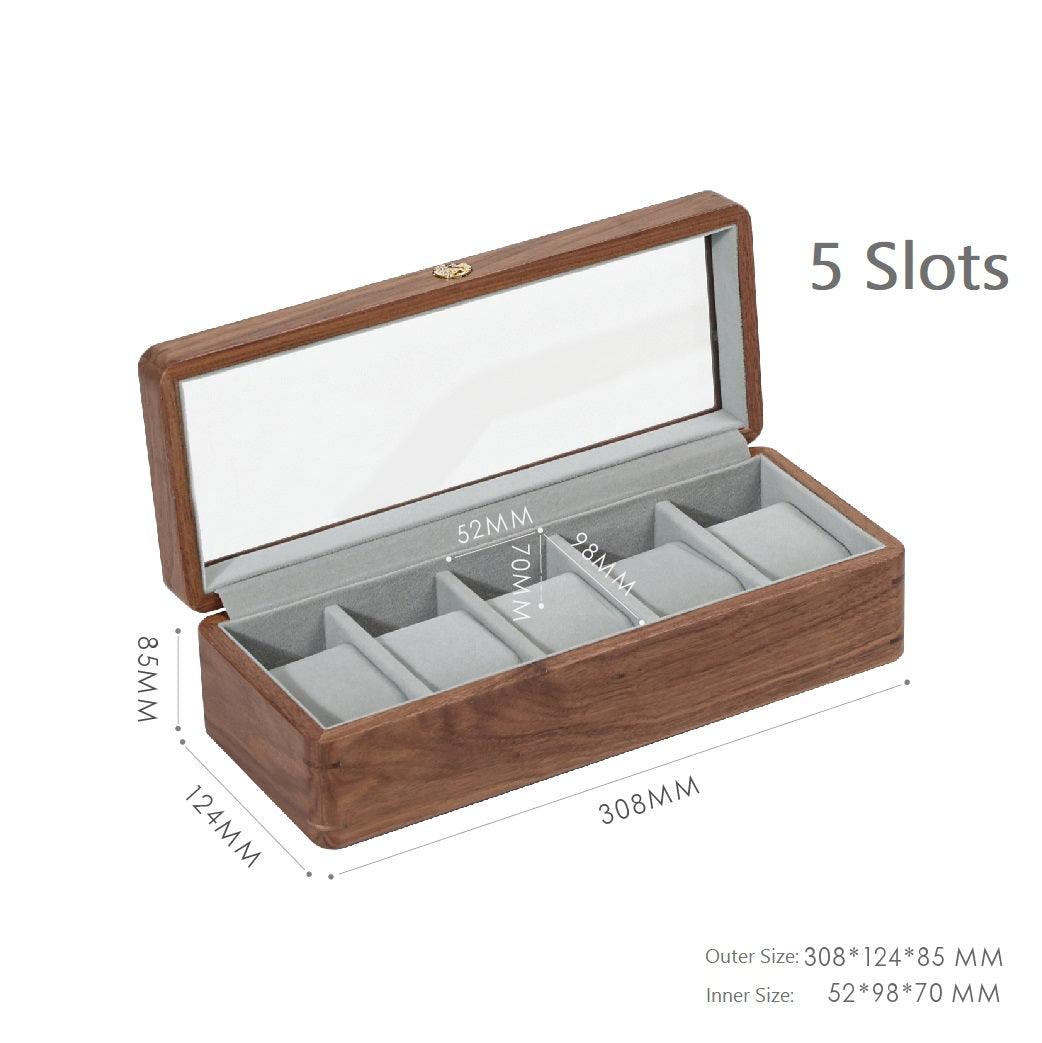 Watch Box Black Walnut Wood Jewelry Storage case With 5/10 Slots - Wooden Islands