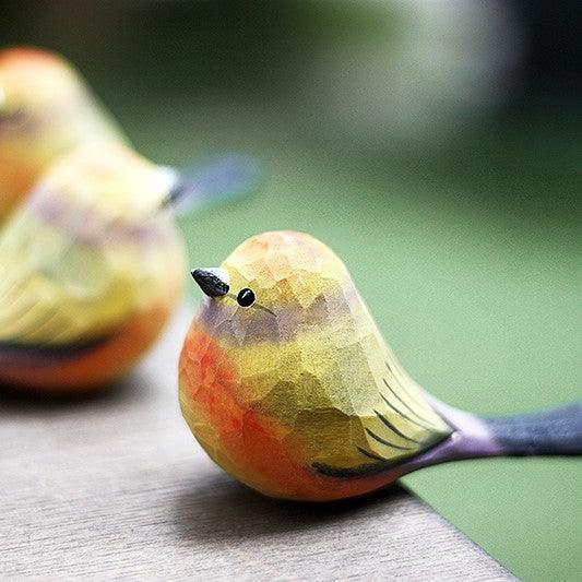 White-browed Tit-warbler Figurines Hand Carved Painted Wooden - Wooden Islands