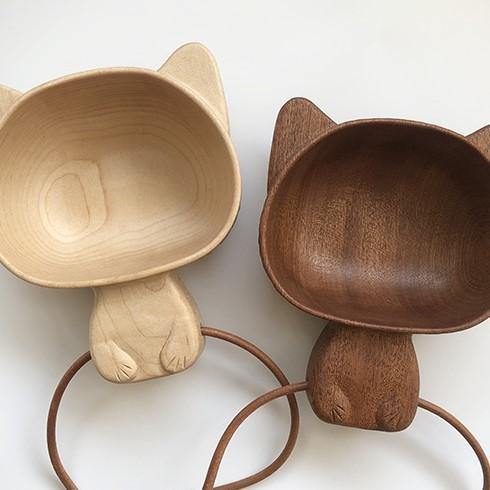 Wooden Bowls Hand Carved Cute Cat  _MS - Wooden Islands