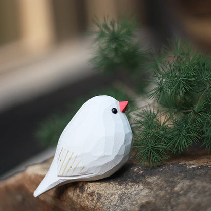 Zebra Finch Figurine Hand Carved Painted Wooden - Wooden Islands