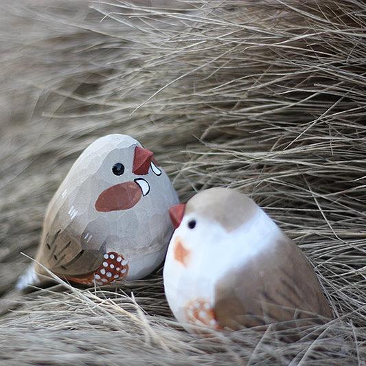 Zebra Finch Figurine Hand Carved Painted Wooden - Wooden Islands